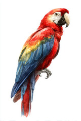 Obraz premium Colorful parrot macaw watercolor red blue yellow tropical bird illustration exotic Colorful parrot macaw watercolor red blue yellow tropical bird illustration exotic artwork white background with