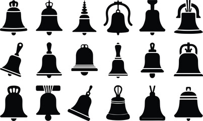 Obraz premium Bell Collection Silhouette Icon Set Classic Bell Typography Silhouette Icon Pack