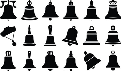 Obraz premium Bell Collection Silhouette Icon Set Classic Bell Typography Silhouette Icon Pack