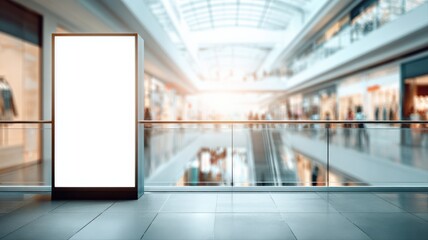 Obraz premium Blank Advertisement Billboard Mockup in Modern Shopping Mall, Ideal for Marketing and Promotion Campaigns