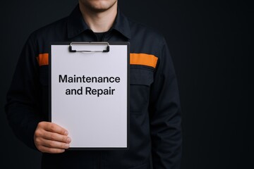 Technician Holding Clipboard with Maintenance and Repair Message for Industrial Services and Professional Support
