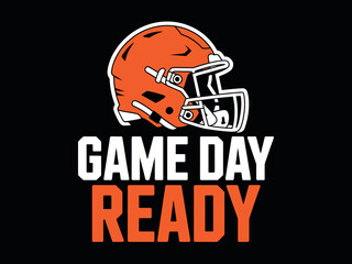 American Football Helmet Graphic with Game Day Ready Text on Black Background