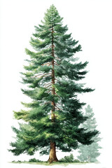 Fototapeta premium Majestic pine tree evergreen tree green foliage forest nature tall tree conifer tree watercolor style natural landscape botanical illustration outdoor scenery majestic pine tree stands tall with