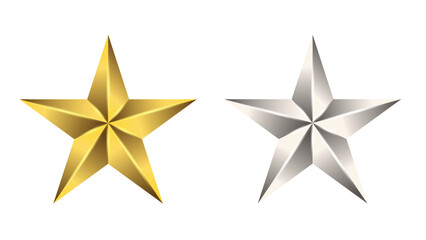Fototapeta premium 3D Metallic Gold and Silver Five-Pointed Stars Illustration