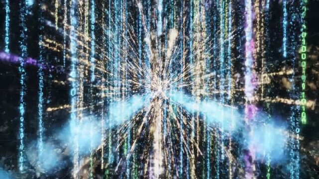 Data streams flow in digital space with colors and patterns at different angles