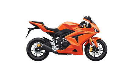 Fototapeta premium A vibrant orange sport motorcycle is displayed in a side profile, revealing its detailed engine and sleek bodywork on a pure white background.