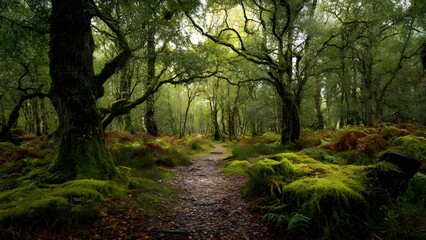 Obraz premium Beautiful, isolated, serene, unpopulated landscape showcasing New Forest – Ancient woodland and heathland in Hampshire