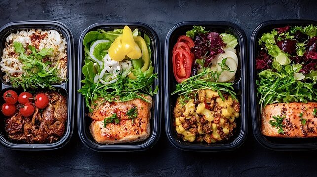 Meal prepping healthy food containers for diet and fitness