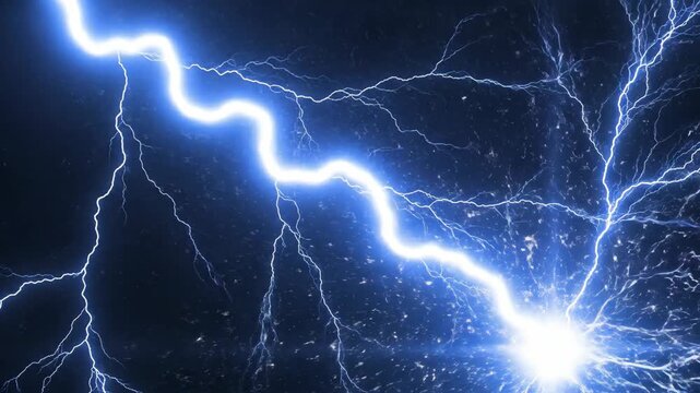 Electric blue lightning pattern abstract design background. Dramatic glow effect for power energy. Multiple bolt flashes in dark atmosphere.