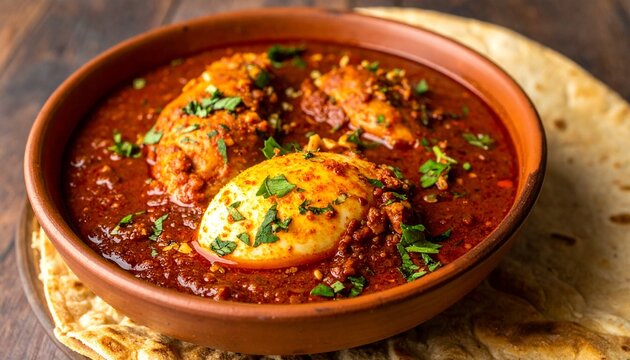 Spicy Ethiopian Doro Wat Chicken Stew with Boiled Egg. Traditional African Food