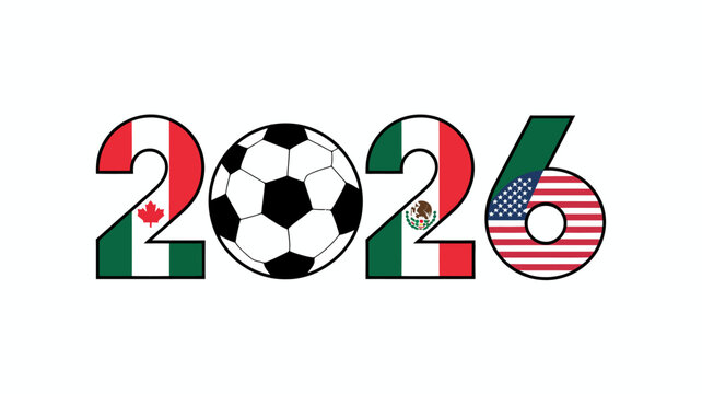 The numbers 2026 are depicted with a soccer ball in the middle representing a collaborative sporting event hosted by canada mexico and the usa high quality