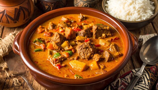 West African Maf&eacute; Peanut Stew with Rice. Traditional African Food