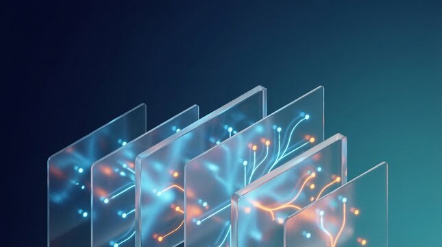 Abstract Glassmorphism Data Layers for Financial Technology and Business Strategy


