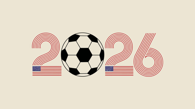 A minimalist design features a soccer ball integrated with the numbers 2026 accented by american flags suggesting a world cup event high quality professional detailed modern