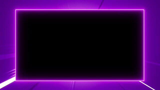 neon bordar rectangle frame with comic speed radial line lights background
