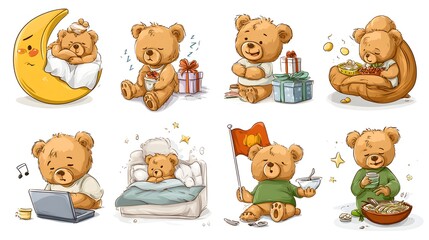 Obraz premium Adorable Teddy Bear Illustrations - A Collection of Heartwarming Scenes.