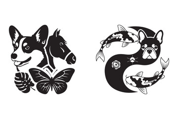 Dog, Horse, and Butterfly Vector Art