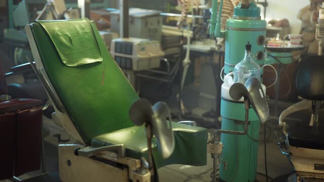 A gynecology room to examine women in squalid conditions. Low standard of living.