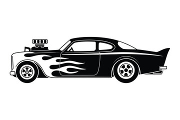 Hot Rod Car Silhouette with Flames