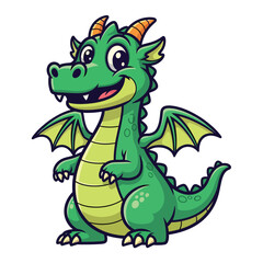 Fototapeta premium A cartoon dragon with wings and horns standing in a fantasy environment, vector illustration