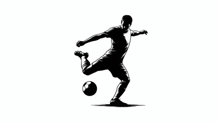 A striking silhouette depicts a soccer player in mid kick powerfully connecting with a ball against a clean white background high quality professional detailed modern elegant © DesignHub