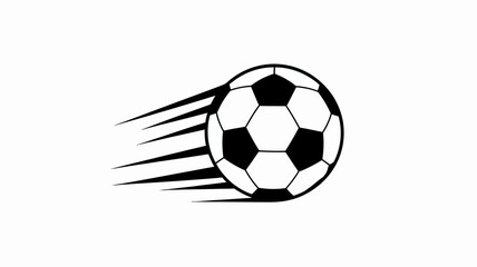 A dynamic illustration depicts a black and white soccer ball in motion emphasized by speed lines trailing behind it against a white background high quality professional