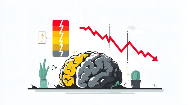 Brain Drain and Mental Fatigue Concept with Declining Graph.
