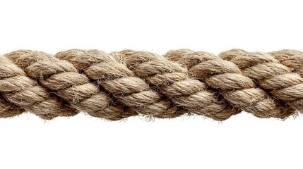 Fototapeta premium Close-up of a thick, natural fiber rope on a white background.