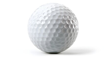 Close-up of a white golf ball with dimples, isolated on a clean white background.