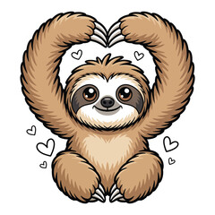 Fototapeta premium Cartoon Sloth Love Heart Illustration