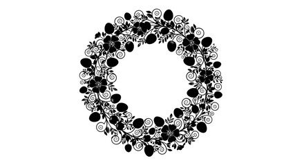 Obraz premium Elegant floral wreath with flowers and leaves in black