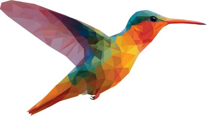 Fototapeta premium Colorful Geometric Hummingbird Illustration on White Background, Artistic Design.