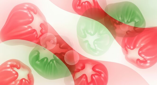 Abstract Rose Apples Halved with Swirling Overlay