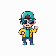 Obraz premium Cartoon Character Wearing Sunglasses and Cap.