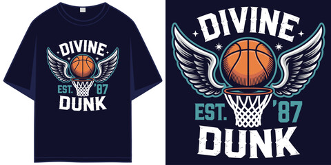 divine dunk basketball winged ball est 87 hoop vintage varsity retro sports aesthetic graphic t shirt design vector illustration artwork  © SMN TeeStock