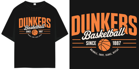 dunkers basketball varsity sports vintage retro dribble shot score repeat since 1887 t shirt design vector illustration artwork  © SMN TeeStock