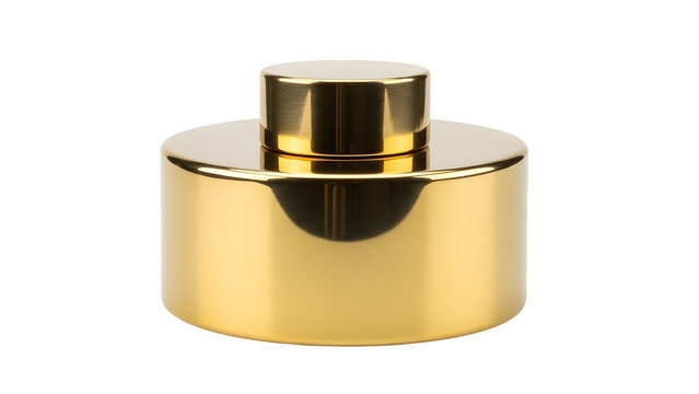 Elegant gold-colored metal cylindrical cap with a central raised knob and polished finish
