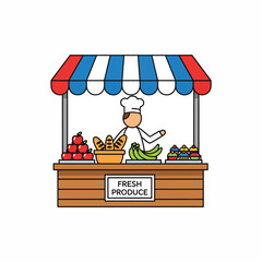 Obraz premium Chef Selling Fresh Fruits at Market Stall.