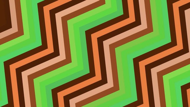 Abstract Geometric Zigzag Pattern Background with Vibrant Green, Orange, and Brown Stripes