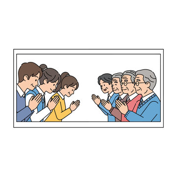Group of People Praying Together in Illustration.