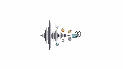 Sound wave with headphones and icons. © Eni Sumiati