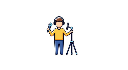 Cartoon man holding video camera.