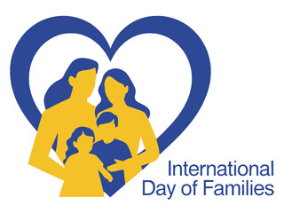 Obraz premium International Day of Families Logo with Heart and Silhouettes of Parents and Children
