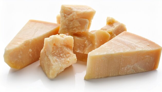 chunks of aged parmesan cheese on white