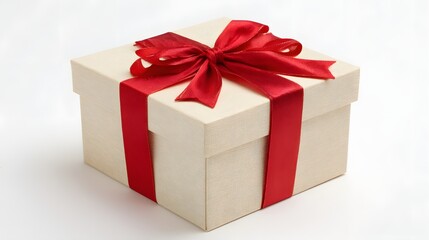 Fototapeta premium Elegant Gift Box with Red Ribbon on White Background.