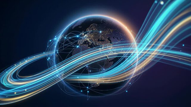 Orbital global connectivity network fiber cable data linking earth with glowing orbital global connectivity and dynamic global connectivity digital