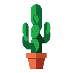A cactus in a pot, flat design, single plant illustration, vector artwork, isolated on white background, solid green and terracotta colors.
