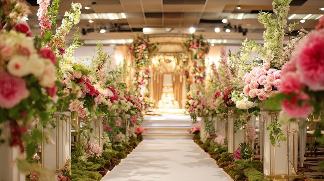 Wedding altar, adorned with blooms, looked lovely.
