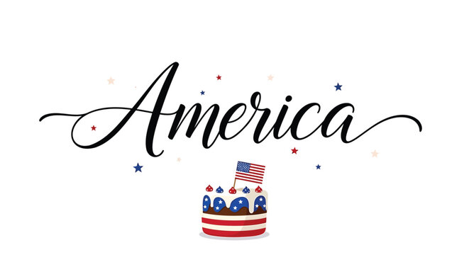 Vector illustration of America birthday cake with flag