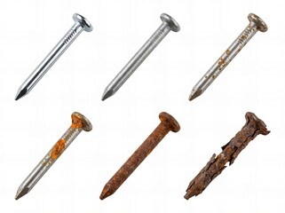 Collection nails showing varying states of rust and wear